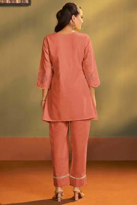 Pure cotton rust schiffli co-ord set 3