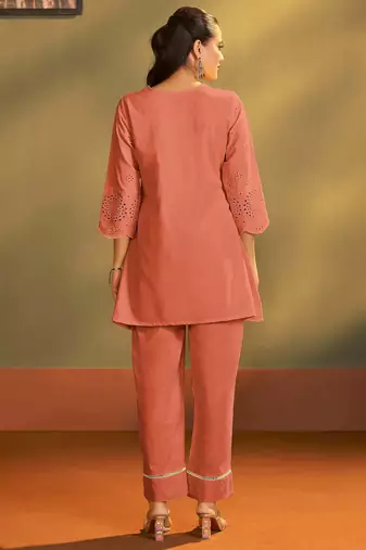 Pure cotton rust schiffli co-ord set