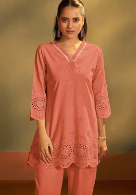 Pure cotton rust schiffli co-ord set 4