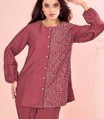 Rust embroidered cotton straight co-ord set