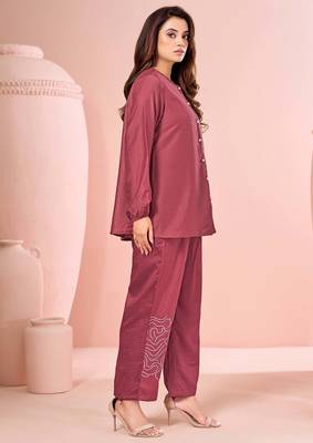 Rust embroidered cotton straight co-ord set 3