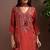Rust silk blend embroidered mirror work ethnic kurta set with matching dupatta