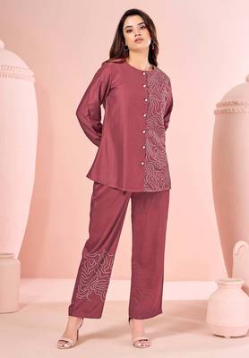 Rust embroidered cotton straight co-ord set 5