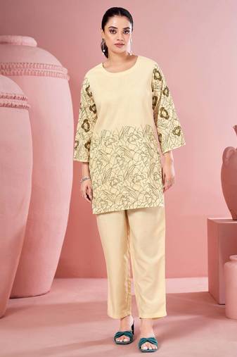 White embroidered cotton straight co-ord set