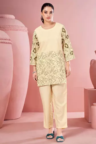 White embroidered cotton straight co-ord set