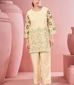 White embroidered cotton straight co-ord set