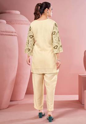 White embroidered cotton straight co-ord set 2