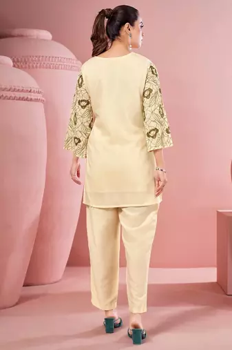 White embroidered cotton straight co-ord set