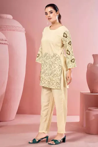 White embroidered cotton straight co-ord set