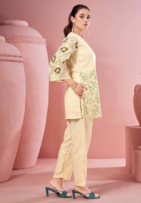 White embroidered cotton straight co-ord set 4