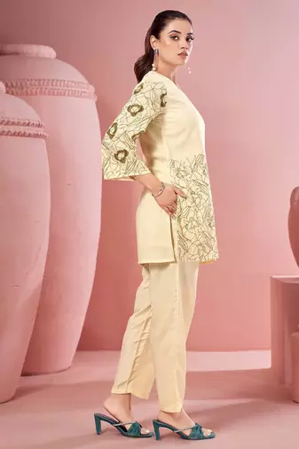 White embroidered cotton straight co-ord set