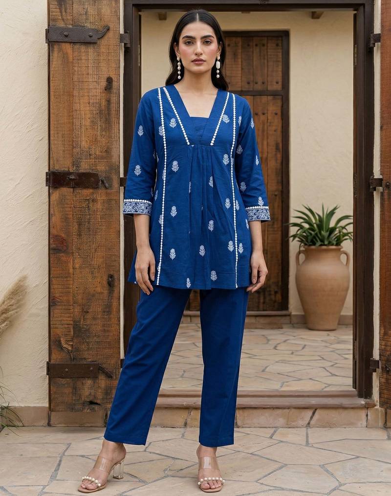 Dresoul pure cotton embroidered co-ord set
