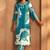 Turquoise blue viscose rayon printed straight co-ord set