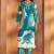 Turquoise blue viscose rayon printed straight co-ord set