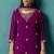 Wine georgette embroidered zari work ethnic kurta set with matching dupatta