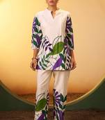 Off white pure cotton floral printed co-ord set for women