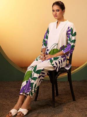 Off white pure cotton floral printed co-ord set for women 3