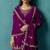 Wine georgette embroidered zari work ethnic kurta set with matching dupatta