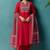 Red cotton blend geometric printed ethnic kurta set with matching dupatta