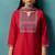 Red cotton blend geometric printed ethnic kurta set with matching dupatta