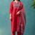 Red cotton blend geometric printed ethnic kurta set with matching dupatta