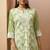 Green cotton blend embroidered thread work ethnic kurta set with matching dupatta