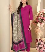 Black cotton blend plain na ethnic kurta set with matching dupatta