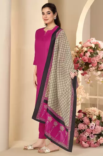 Black cotton blend plain na ethnic kurta set with matching dupatta