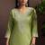 Green cotton blend embroidered thread work ethnic kurta set with matching dupatta