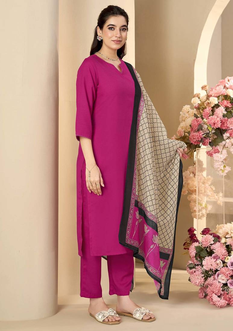 Black cotton blend plain na ethnic kurta set with matching dupatta