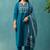 Blue cotton blend geometric printed ethnic kurta set with matching dupatta