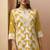 Green cotton blend embroidered thread work ethnic kurta set with matching dupatta