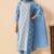 Sky blue pure cotton embroidered thread work ethnic kurta set with matching dupatta