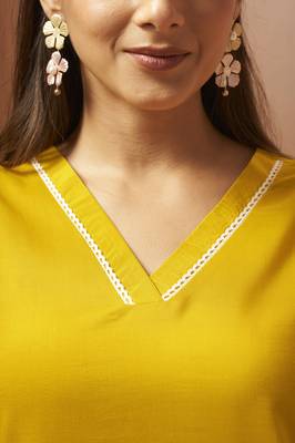 Mustard embroidered cotton blend co-ord set 5