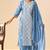 Sky blue pure cotton embroidered thread work ethnic kurta set with matching dupatta
