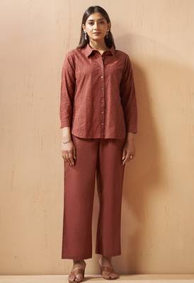 Rust embroidered cotton blend co-ord set 1