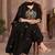 Black pure cotton embroidered thread work ethnic kurta set with matching dupatta