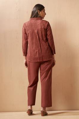 Rust embroidered cotton blend co-ord set 2