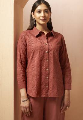 Rust embroidered cotton blend co-ord set 4