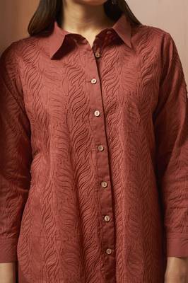 Rust embroidered cotton blend co-ord set 5