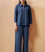 Navy blue embroidered cotton blend co-ord set