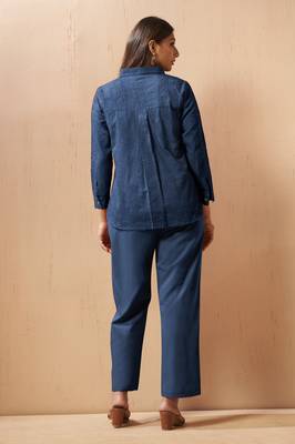 Navy blue embroidered cotton blend co-ord set 2