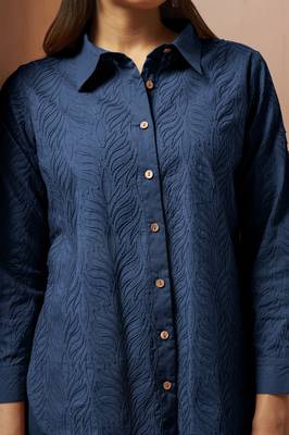 Navy blue embroidered cotton blend co-ord set 5