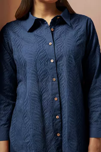 Navy blue embroidered cotton blend co-ord set