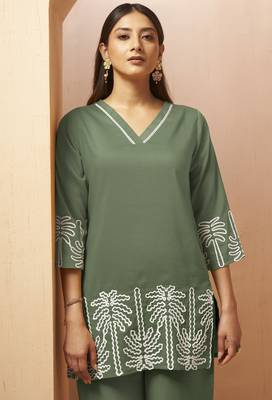Green embroidered cotton blend co-ord set 4