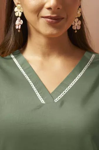Green embroidered cotton blend co-ord set
