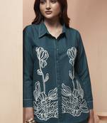Women's navy blue embroidered cotton flex co-ord set