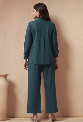 Women's navy blue embroidered cotton flex co-ord set 2