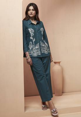 Women's navy blue embroidered cotton flex co-ord set 4
