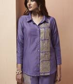 Women's lavender embroidered cotton blend co-ord set